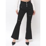 ブラック | ハイウエストBACKクロスダメージフレアデニムパンツ | GYDA