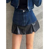 インディゴ | 【TINY】フェイクレザードッキングデニムスカートライクショートパンツ | GYDA