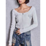 オフホワイト | GG bijou ZIPブリーチニットショートトップス | GYDA