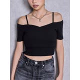 ブラック | ハーフスリーブカシュクールオフショルショートトップス | GYDA