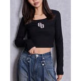 ブラック | GGロゴラインストーンラメテレコトップス | GYDA