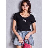 GGロゴラインストーンラメテレコハーフスリーブトップス | GYDA | 詳細画像10 