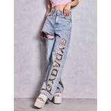 アイスブルー | ハイウエストGYDA CUT OUT SIDE RIPPEDデニムパンツ | GYDA