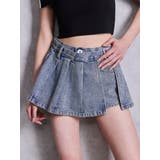 ハイウエストレイヤードプリーツスカートライクデニムショートパンツ | GYDA | 詳細画像1 