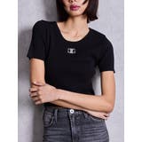 ブラック | symmetry GYDAプレートハーフスリーブニットTOPS | GYDA