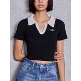 ブラック | Symmetry GYDAハーフスリーブPOLOニットトップス | GYDA