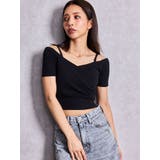 ラメテレコハーフスリーブカシュクールオフショルショートTOPS | GYDA | 詳細画像18