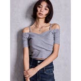 グレー | ラメテレコハーフスリーブカシュクールオフショルショートTOPS | GYDA