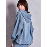 アイスブルー | BACK GYDAラインストーンカットデニムパーカー | GYDA