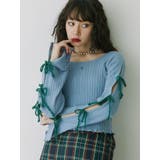 ブルー | ラメリボンニットトップス | jouetie