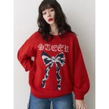 レッド | リボンジャガードルーズニット | jouetie