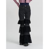 ブラック | レースフリルフレアデニム | jouetie