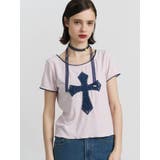 ピンク | クロスレースドッキングTシャツ | jouetie