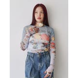 ブルー | フラワーパターンシアートップス | jouetie