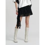 ブラック | アシメドレープフリルレースミニスカート | jouetie