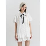 オフホワイト | リボンタイヘムフリルチュニックシャツ | jouetie