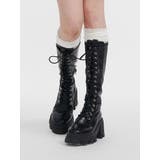 ブラック | ストレッチレースアップロングブーツ | jouetie