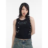 ブラック | レースラインストーンロゴタンクトップ | jouetie