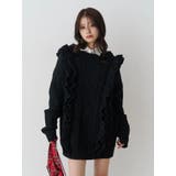 ブラック | フリルケーブルニットチュニック | jouetie