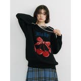 ブラック | ジャガードチェリールーズニット | jouetie