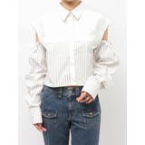 オフホワイト | カットアウトバイカラークロップドシャツ | jouetie