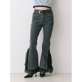 ブラック | レースドッキングスタッズフレアデニム | jouetie