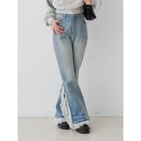 ブルー | レースドッキングスタッズフレアデニム | jouetie