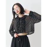 ブラック | シアーフリルショートブラウス | jouetie