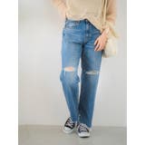 ブルー | カットオフダメージストレートデニム | Ungrid