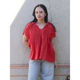 レッド | リネン混ギャザーノースリブラウス | Ungrid