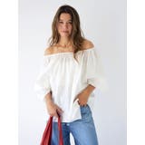 オフホワイト | オフショルラメドビーハーフスリーブブラウス | Ungrid