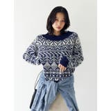 ネイビー | 【WEB限定】オフショルジャカードニット | Ungrid