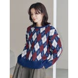 ネイビー | アーガイルルーズニット | Ungrid