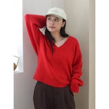 レッド | ラムウールVネックニット | Ungrid