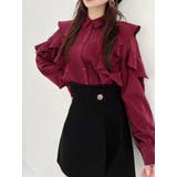 ワイン | ショルダーシアーラッフルブラウス | RESEXXY