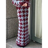 ワイン | ハウンドトゥースシャギーニットスカート【セットアップ着用可能】 | RESEXXY