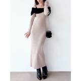 ベージュ | 【骨格ストレート向け】バイカラーニットワンピース | RESEXXY