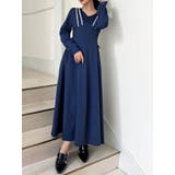 ネイビー | バイカラーピンタックフレアワンピース | RESEXXY