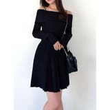 ブラック | オフショルプリーツニットミニワンピース | RESEXXY