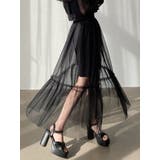 ブラック | レイヤードチュールロングスカート | RESEXXY