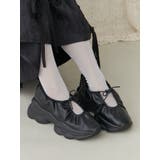 ブラック | ギャザーフェイクレザースニーカー | merry jenny