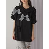 ブラック | ribbon frill big tee | merry jenny