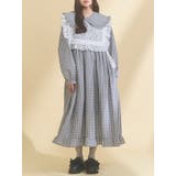 ネイビー | チェックフリルカラーワンピース | merry jenny