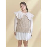 アイボリー | フリルカラーニットドッキングブラウス | merry jenny