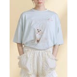 ブルー | ribbon dog collage tee | merry jenny