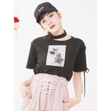ブラック | シングルレースアップグラフィックTシャツ | EATME