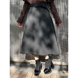 ブラック | ベルテッドイレヘムフレアスカート | EATME