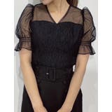 ブラック | Vネックチュールコンビブラウス | EATME