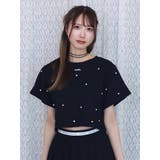 ブラック | パールストーン付クロップドTシャツ | EATME