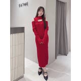 レッド | デコルテカットアウトニットワンピース | EATME